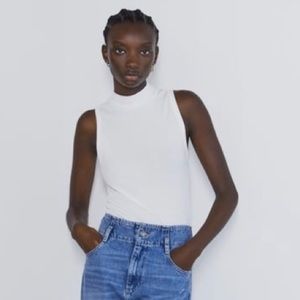 Zara Ribbed High Neck Tank in white